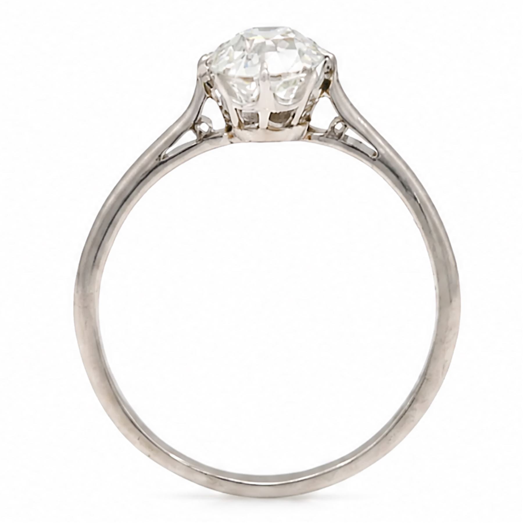 Early 20th century platinum diamond ring, single with a single old cut diamond of approx 0.85 carat, in tooled leather ring box