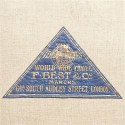 Two late 19th/early 20th century leather travelling 'Ideal' trunks, each stamped and engraved to brass locks F. Best & Co, various travel labels to include the Grand Hotel Naples, Grand Hotel Bellevue, Excelsior Palace Palermo, Waterloo etc, larger suitcase W93cm H32cm D58cm