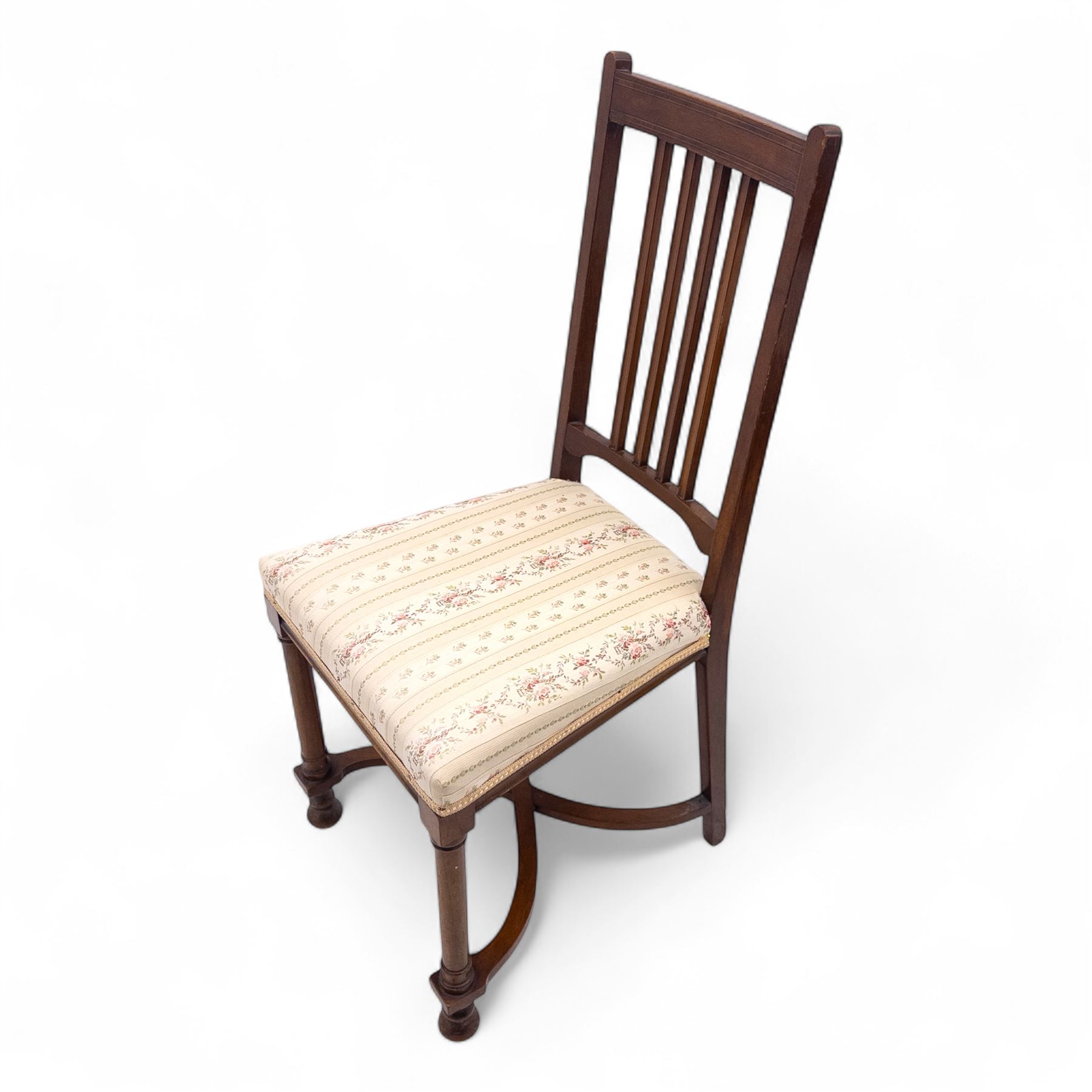 Living room items, comprising an 18th century design mahogany tray top table, the removable tray with shaped gallery, brass carrying handles and undertier stand, together with a French side chair with upholstered seat and X-stretcher base (Table H 74cm, W 54cm, D 36cm, chair H 94cm, W 41cm, D 42cm)