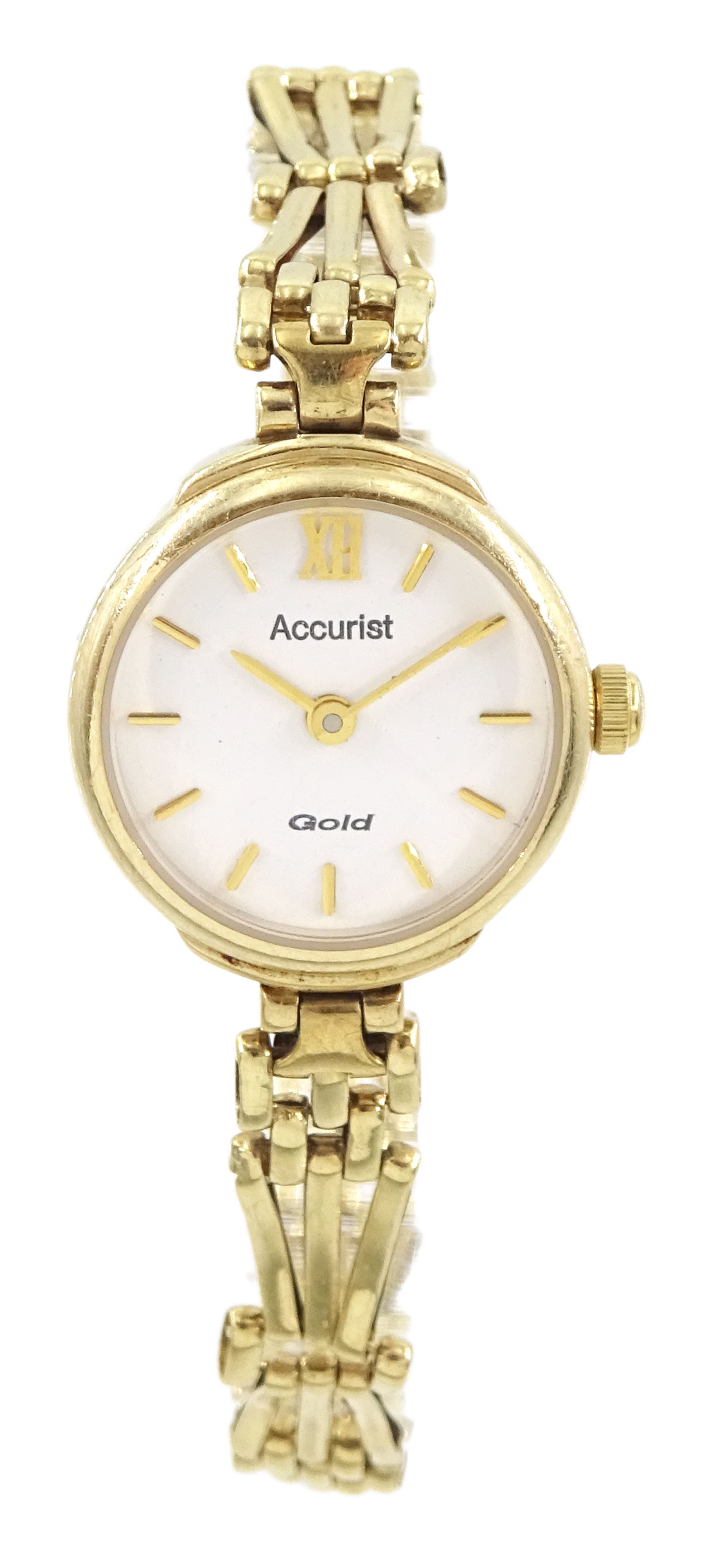 Accurist ladies 9ct gold quartz wristwatch, on integral 9ct gold bracelet