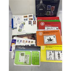 Stamps including Great British Queen Elizabeth II mint decimal strips, blocks etc, various first day covers, PHQ cards, Guernsey Post Office mint stamps etc