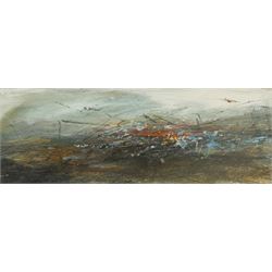 David Baumforth (British 1945-): 'Pheasants Breaking Cover Pry End Farm Pickering', mixed media on paper signed titled and dated Mid-Morning 14th January 1996/1998, 11cm x 30cm