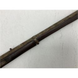 20th century Indian percussion military musket, approximately 20-bore, the 96.5cm barrel with three bands, the steel lock-plate marked 1862 Enfield, walnut full stock with brass fittings and under barrel ramrod channel L140.5cm overall