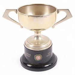 Six 1950s Leicester & Rutland Football League and Challenge Cup  silver plated trophy cups and plaques, from the estate of former Leicester City player Colin Appleton, largest H18cm