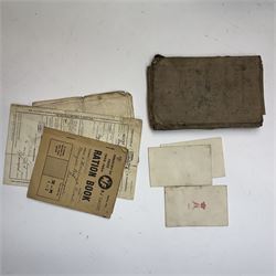 WWI two pairs of medals together with The Soldiers Small Book of Thomas Adams, Kings Message to the RAF, and other military ephemera and a soldiers helmet  