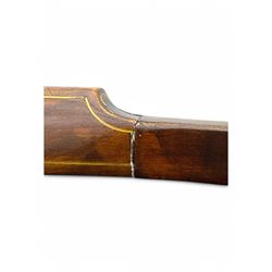 Pair of early 20th century Edwardian inlaid mahogany elbow chairs, shaped top rails with central diamond motif and line inlays, flanked by turned uprights, green velvet seats, on square tapered legs