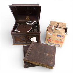 Masters Voice cased record player, together with a collection of records 