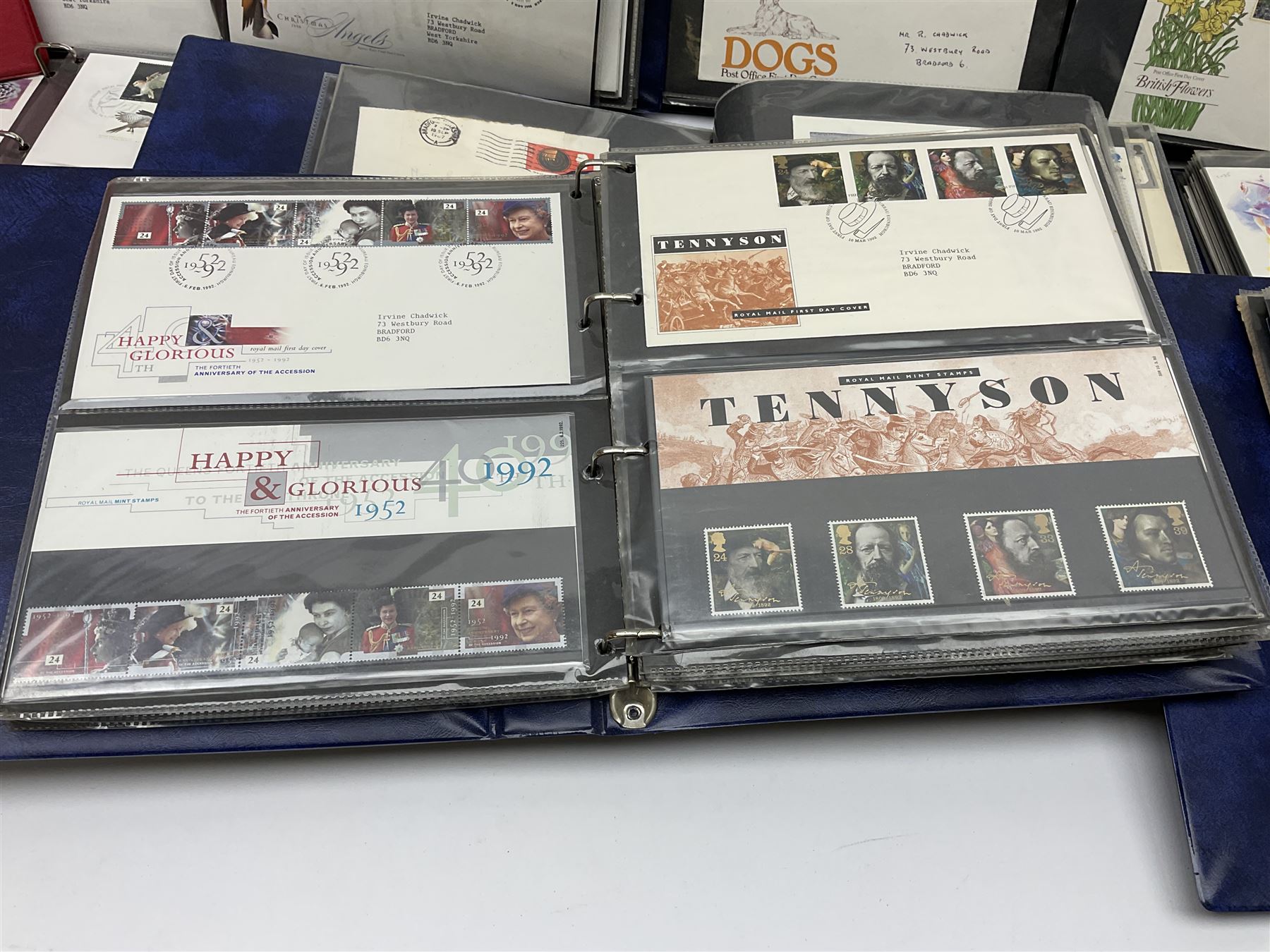 Mostly Great British first day covers, some with special postmarks, from the 1960s to the early 2000s and a small number of Queen Elizabeth II usable postage stamps, housed in eleven ring binder folders