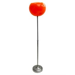 Mid-20th century Guzzini style standard lamp, orange plastic shade on chromed metal base