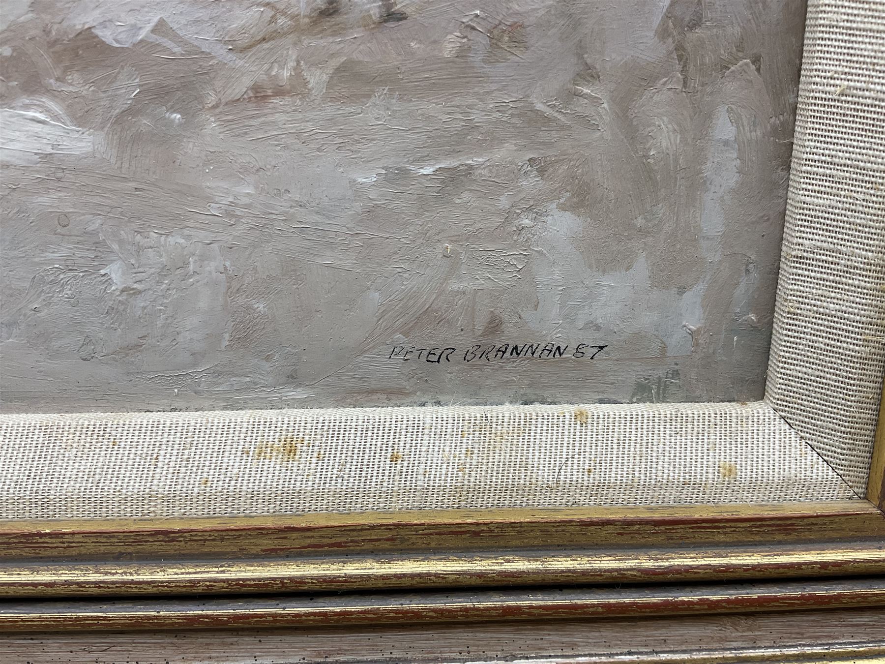 Peter Brannan (British 1926-1994): ‘A Day at the Seaside’, oil on board signed and dated ‘87, titled verso 29cm x 34cm