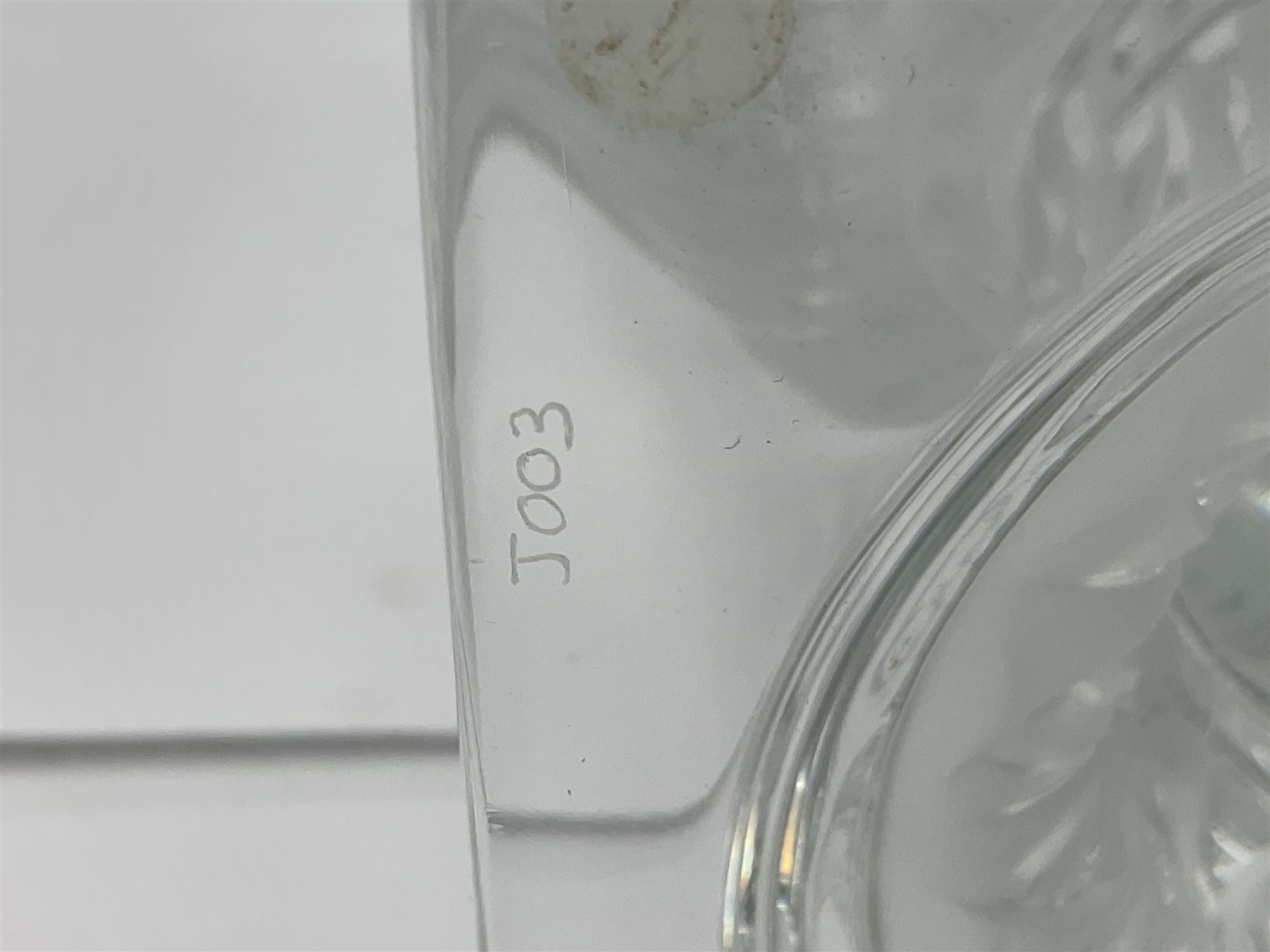 Large and impressive Lalique Versailles pattern glass vase, of classical baluster form with gadrooned flared rim, the body moulded in relief with fruiting vines above part fluting, upon a spreading circular foot with moulded decoration, and plain square plinth base, signed Lalique France to side of plinth, overall H35cm, with original box 