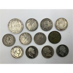 King George III 1819 silver crown coin with twelve half crowns of George III, George IIII and William IIII dated 1817, 1818, 1819, 1820, two 1823, 1825, two 1834, 1835 and 1836