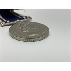 Collection of WW2 and police medals c.1933-1955, awarded to Eric Drinkwater comprising 1939-45 War Medal, Defence Medal, 1939-45 Star and Burma Star, on wearing bar; 1918-62 General Service Medal with Cyprus clasp to P.S. E.G. Drinkwater; boxed; Police Long Service and Good Conduct Medal to Const. Eric C. Drinkwater; cased; Royal Life Saving Society bronze medal to E.C. Drinkwater July 1933; boxed; and George V 1937 coronation medallion; boxed.