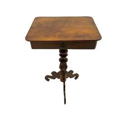 19th century mahogany work table, pedestal base; and an Edwardian corner chair (2)