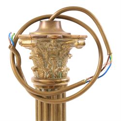Brass Corinthian column table lamp base, H40cm
