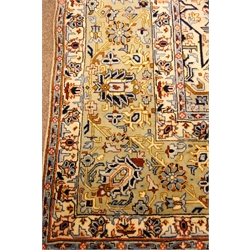  Persian Kashan rug carpet, ivory ground with central medallion, trailing foliage, repeating border, 390cm x 295cm  