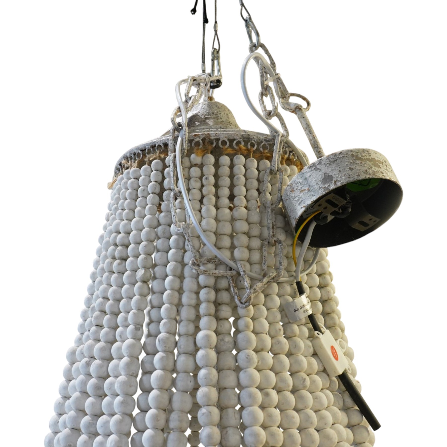 ML DS - Barker & Stonehouse - Large maple beaded chandelier, with rustic iron top and band, suspended by a 90cm chain, fitted with single B22 Max 40W light fitting  