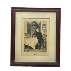 After Walter Dendy Sadler (British 1854-1923): 'Friday' and 'The Autocrat of the Breakfast Table', two engravings signed by engraver and artist pub.1904 & 1910, max 32cm x 65cm (2)