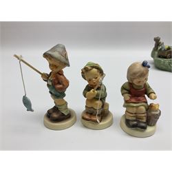 Collection Hummel figures by Goebel, together with three hummel landscapes, Hummel Quelle, Hummel Weiher and Hummel Garten