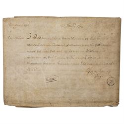 18th century Indenture between Thomas Hyde and Tobias Hodgson of London, framed 37cm x 48cm, 18th century Admission of Rt. Hon. Lady Ann Conolly, the Manor of Isleworth, July 1791, Queen Anne indenture and various others