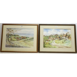 David Keith (Northern Contemporary): 'View from Lythe near Whitby' & 'Danby Village', two watercolours signed one dated 1992, titled verso 36cm x 53cm (2)