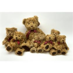 Seven Russ Gregory teddy bears designed by Carol-Lynn Rossel Waugh, some with original card labels, largest H14