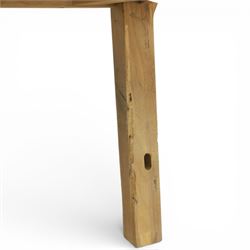 Modern light oak rectangular dining table, and eight high back chairs, stowable leaves extending to 270cm