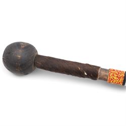 20th century African Zulu knobkerrie with beadwork decoration L79cm and a spear with similar beadwork decoration L96cm (2)