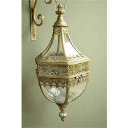  Bronze finish classical six sided glass lantern with bracket, D25cm, H50cm  