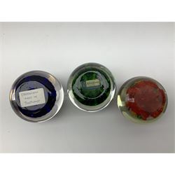 Five Millefiori glass paperweights, of differing designs, predominately by Strathearn