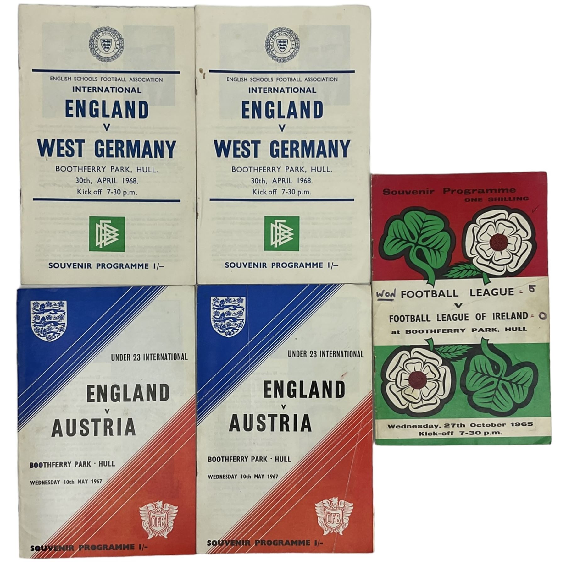 Collection of 1950s and later football programmes, including a quantity of 1950s and 1960s Hull City football programmes, five Under 23s/Schools International programmes and 1960s and later Football League Review Journals