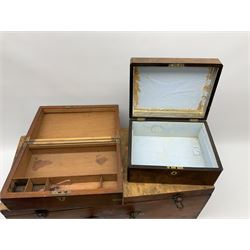 Victorian sewing box, writing slope with brass fittings and a wooden tool/storage box, 69cm x 31cm x 26cm