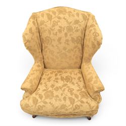 MultiYork - Georgian design wingback armchair upholstered in foliate patterned fabric