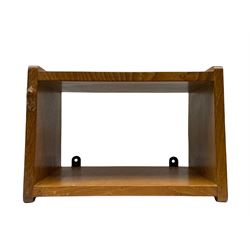 'Mouseman' two tier oak wall hanging shelf, carved with mouse signature, by Robert Thompson of Kilburn