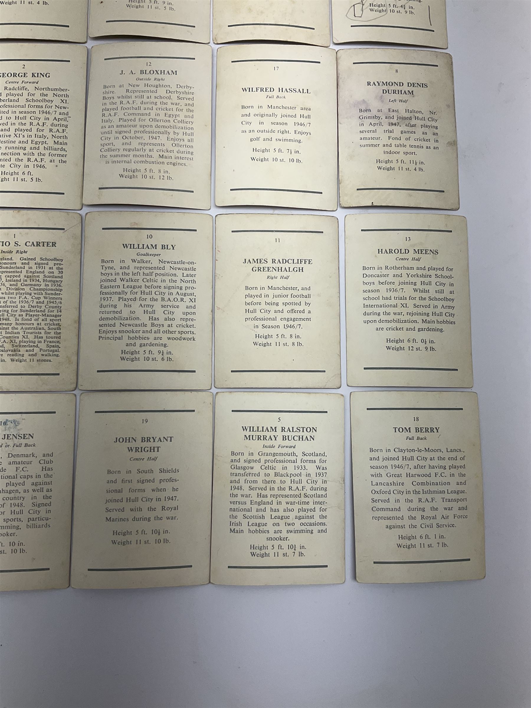 Football - Hull City - set of twenty trade cards 1950s including Raich Carter, Bill Bly etc