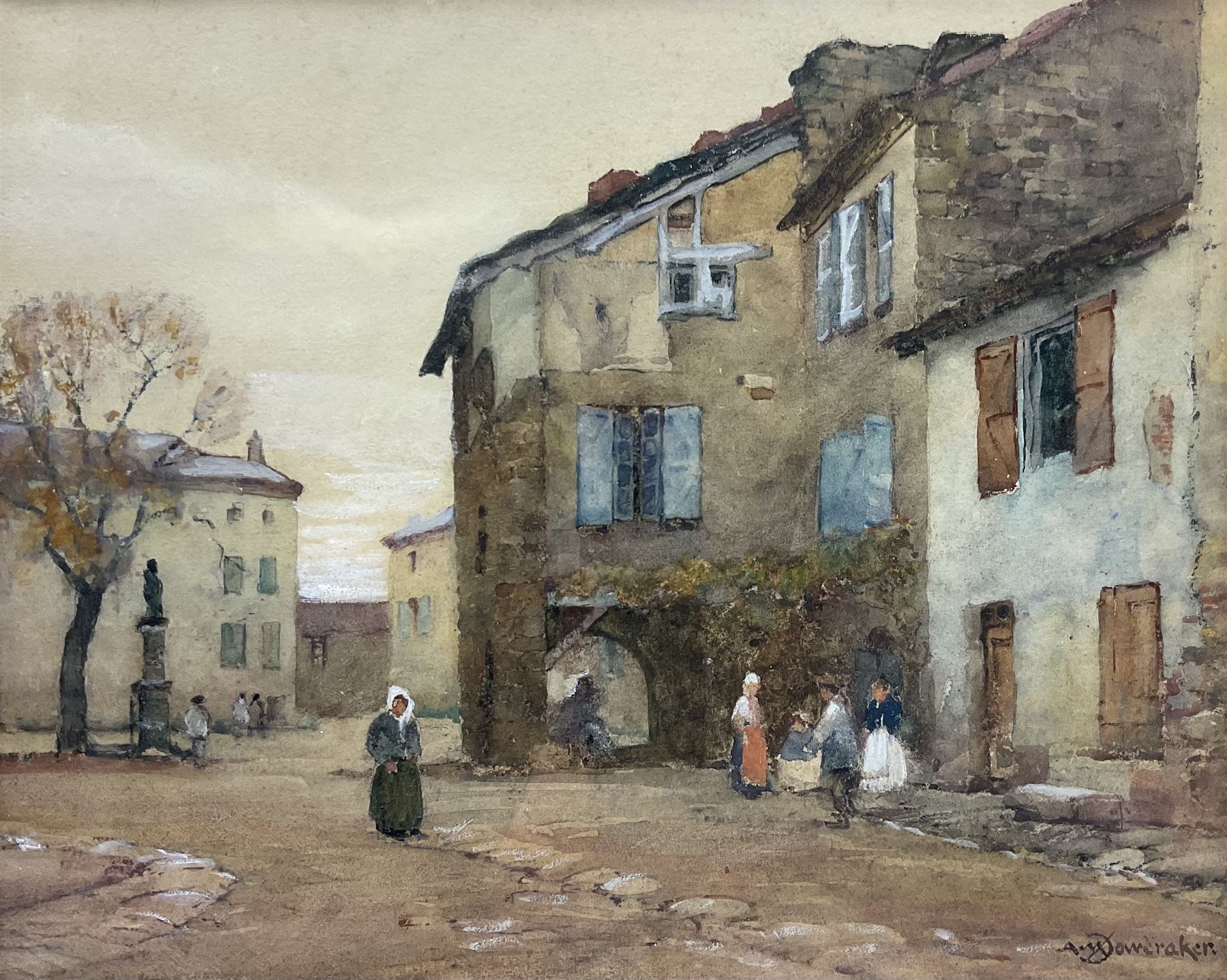 Albert Moulton Foweraker (British 1873-1942): A Continental Town Square, watercolour heightened in white signed 22cm x 27cm