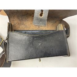 French 2nd Empire Musicians leather pouch and strap, with brass badges to pouch and strap, Crimea period c1854 L21cm