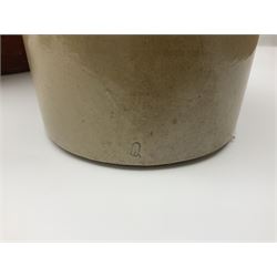 Terracotta bread proving bowl, together with three stoneware jars, tallest H26.5cm