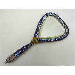  19th/ early 20th century French Champleve hand mirror with bevel plate and small Champleve vase (2)  