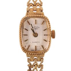 Rotary 9ct gold ladies quartz wristwatch, on 9ct gold bracelet, both hallmarked