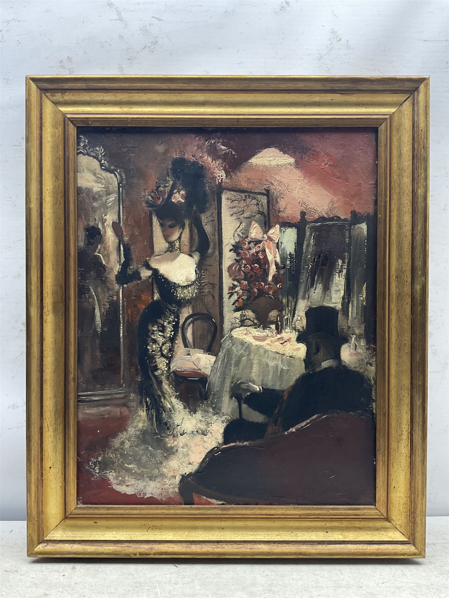 Anna Katrina Zinkeisen (Scottish 1901-1976): 'Black and Red' - Edward VII and Lillie Langtry, oil on canvas unsigned, titled and indistinctly inscribed verso 50cm x 39cm 