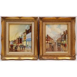 Patrick Burke (Northern British 1932-): Manchester Street Scenes, pair oils on board signed 24cm x 19cm (2)