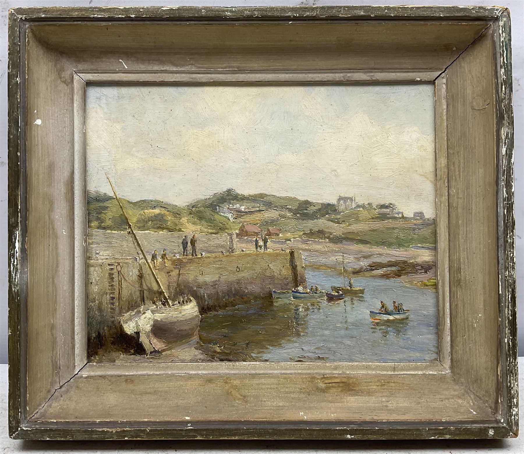English School (Early 20th century): Fishing Boats by the Quayside, oil on board unsigned 20cm x 26cm
