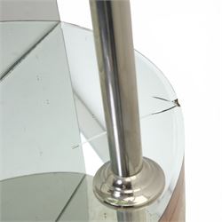 Art Deco figured walnut cocktail cabinet, demi-lune top above mirrored open compartment supported by chrome column, enclosed cupboard below with curved door, on shaped plinth base