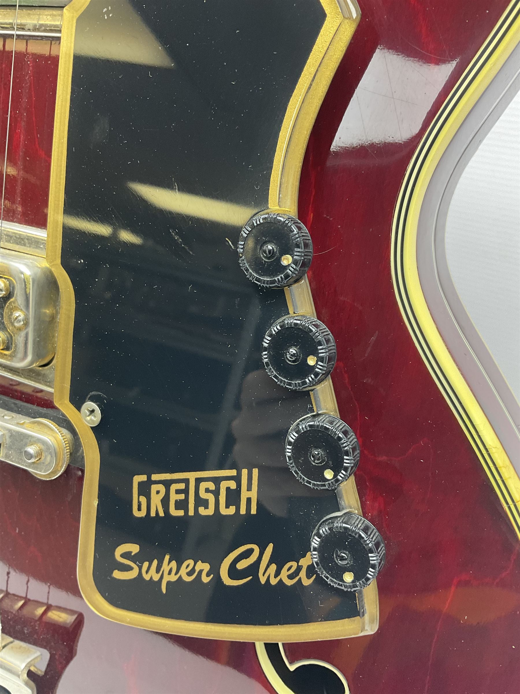 American Gretsch Super Chet semi-acoustic guitar, 1960s/70s, with 'pots' on scratch plate, serial no.5 2071, L111cm overall;  in original hard carrying case  