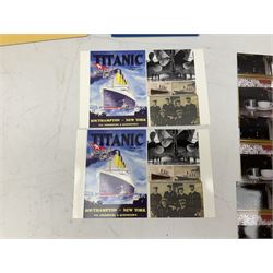 Titanic cover with Canadian cancellation signed David Haisman and cover with Queenstown cancellation signed by stamp designer, book signed David Haisman, two Titanic covers and book signed David Haisman, Titanic Facsimile postcard signed David Haisman and cover with Alderney cancellation signed by stamp designer, Biography of Edith Brown signed David Haisman (9)