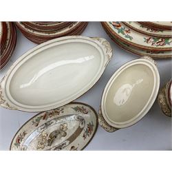 Victorian Copeland Spode Indian Tree pattern dinner service, to include sixteen dinner plates, fifteen side plates, eleven soup bowls in two sizes, four covered tureens of various forms, eight serving platters of various sizes etc  (74)