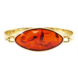 9ct gold oval amber wide bangle by C W Sellors, Sheffield 1999