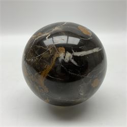 Brown mottled marble sphere,  with earthy undertones, D10cm