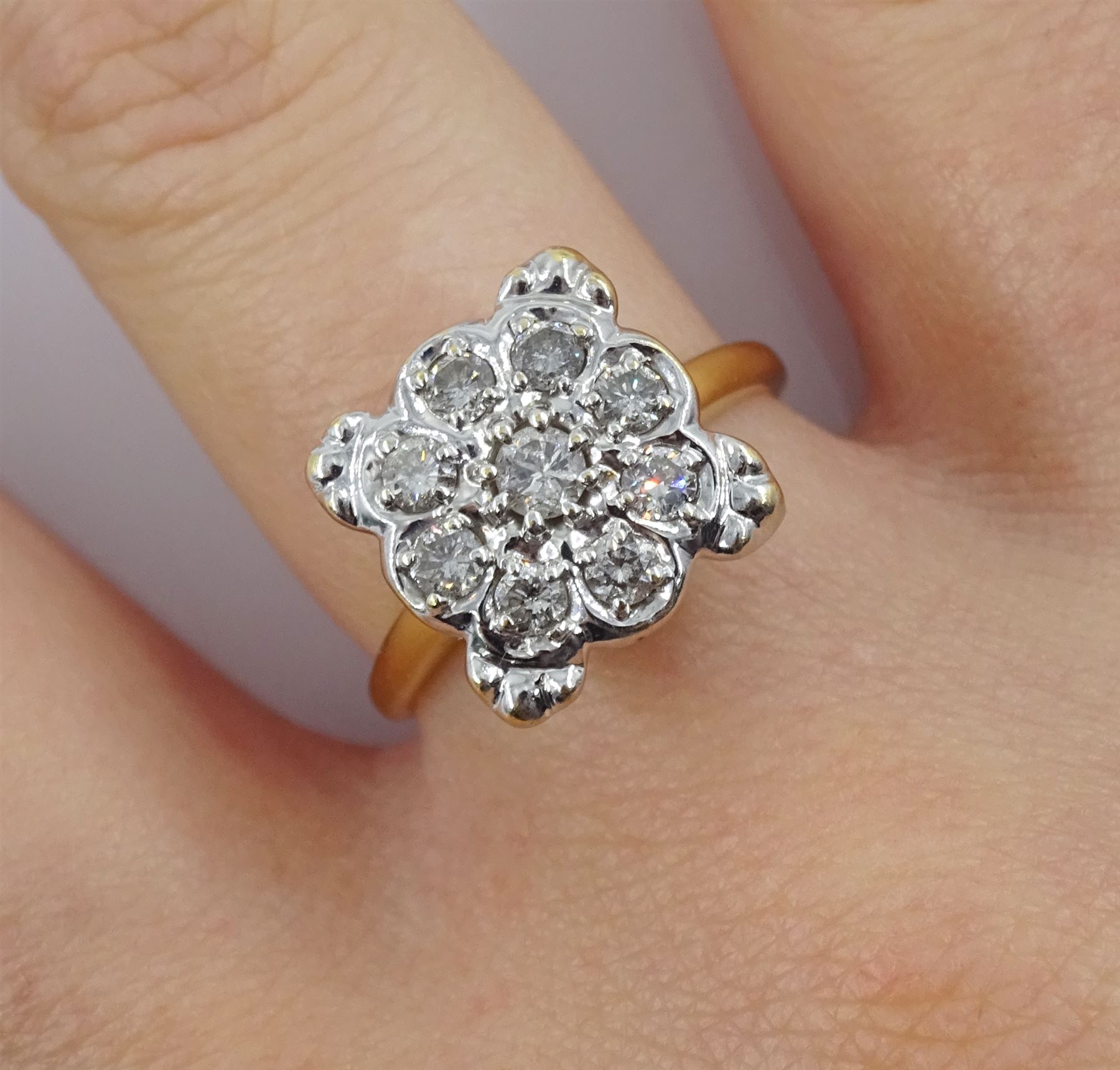 18ct gold round brilliant cut diamond, square set cluster ring, total diamond weight 0.50 carat